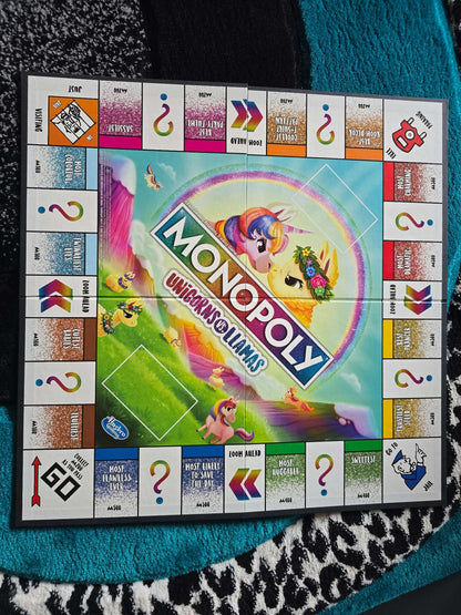 Llamas v. Unicorns Monopoly edition for kids