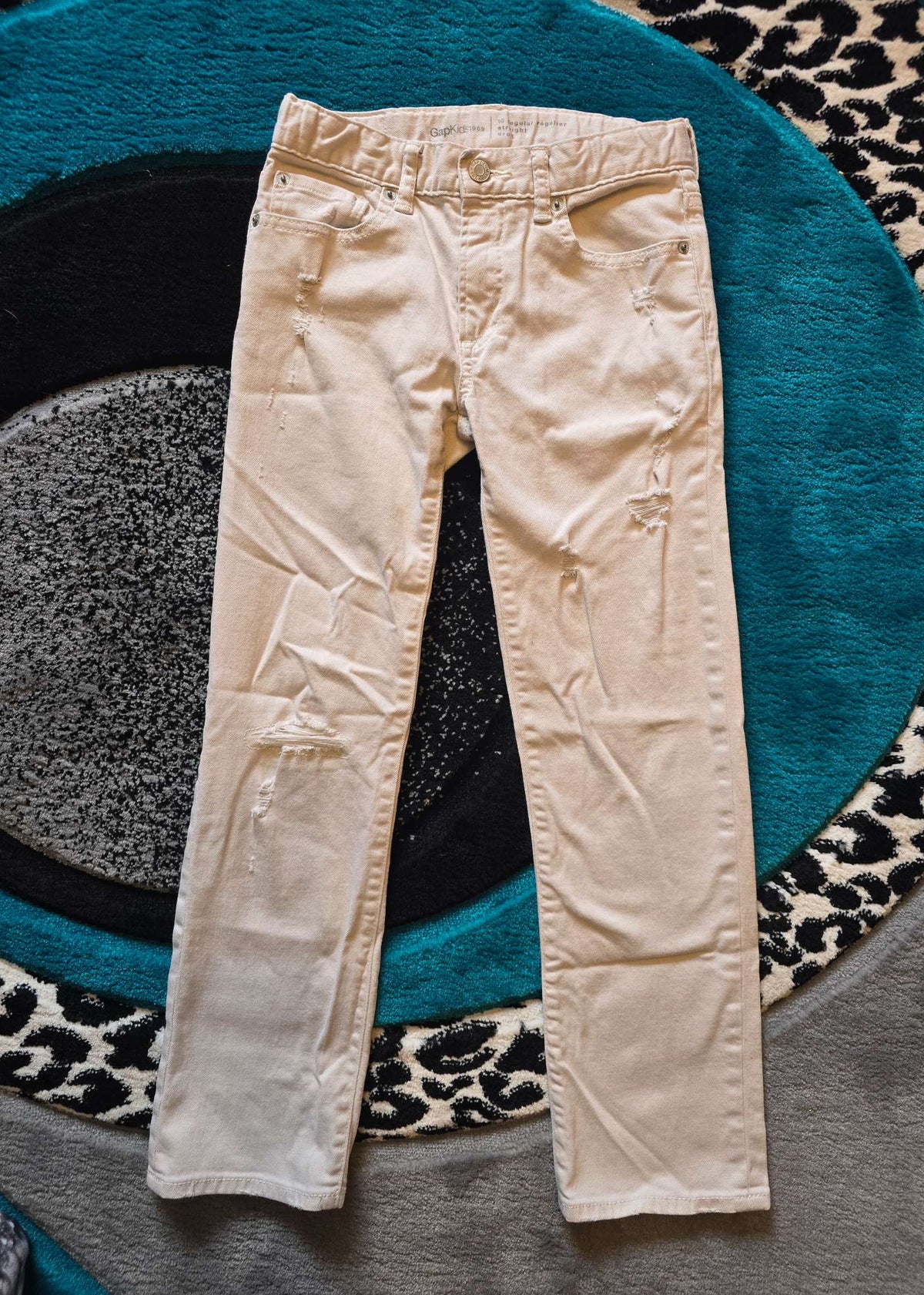 Cream/off-white jeans with stylish rips, Kids 10