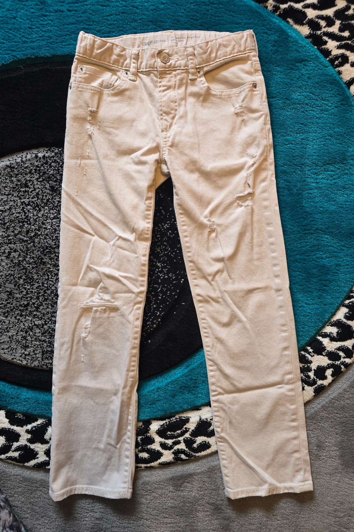 Cream/off-white jeans with stylish rips, Kids 10