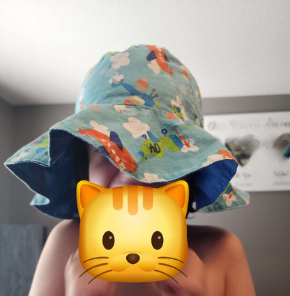 2 over sized sun hats size 4-6- fire trucks & planes