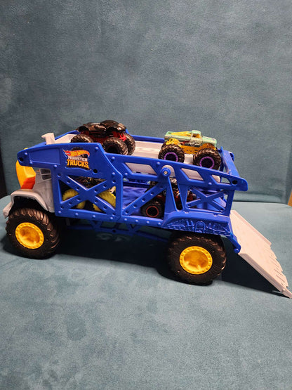 Hot Wheels Monster Trucks Toy Hauler, Oversized Truck Carries & Stores 12 1:64 Scale Monster Trucks or 32 Cars, Monster Mover Rhino MSRP $55