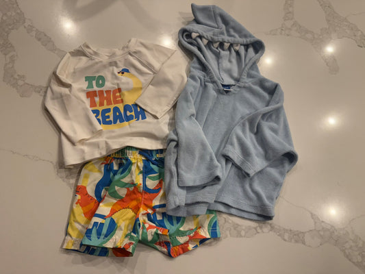 Swim set with hooded shark towel 6-12 month old navy, Kids 9 Month (6-9M)