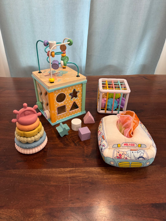 Wooden Activity Cube + Infant Toy Bundle