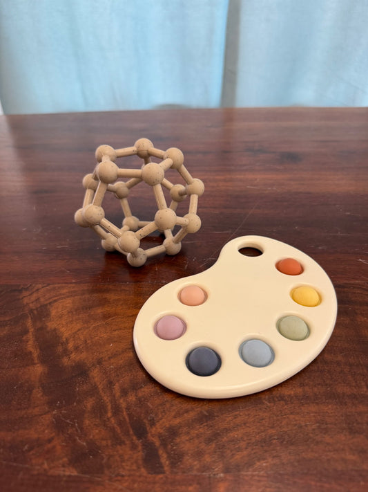 Mushie Paint Palette Press Toy + Kushies Silibounce Silicone Teether (MSRP $36)