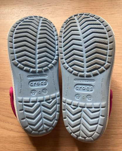 Floral Light Blue Crocs, Size 12-13, Shoes 12.5 (Kids:4-8yr)