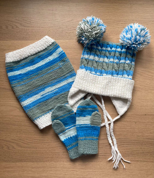 Handmade set of Hat, Snood Scarf & Mittens, Size 2-3, Kids 2T