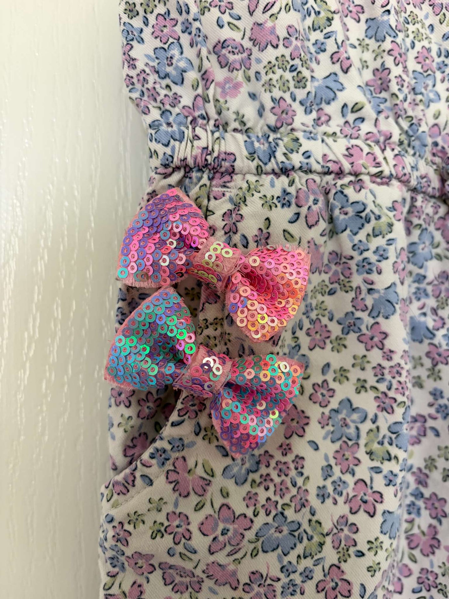 Puffed Sleeve Romper & Matching Barrettes, Size 6, Kids 6/6X