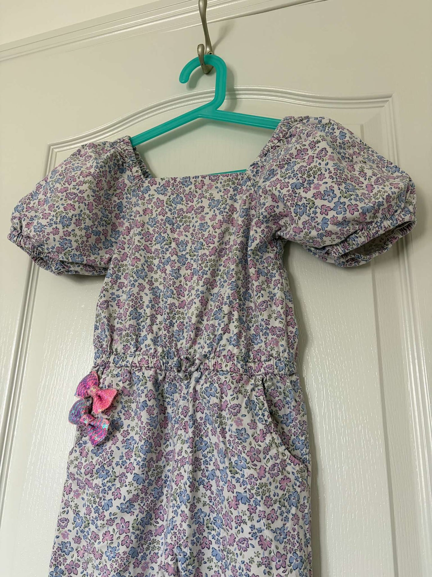Puffed Sleeve Romper & Matching Barrettes, Size 6, Kids 6/6X