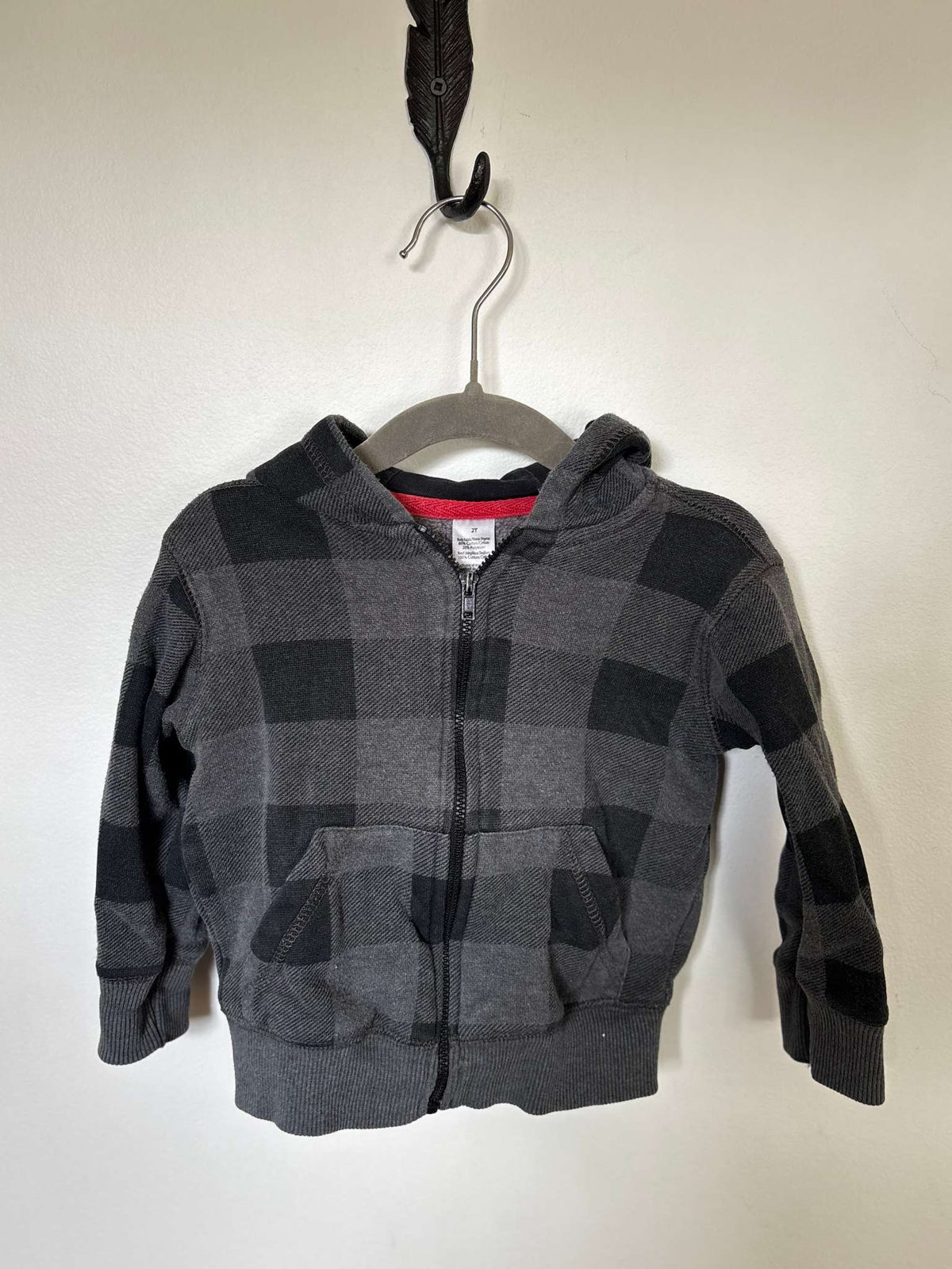 Dark Grey Plaid Hoodie, Kids 2T