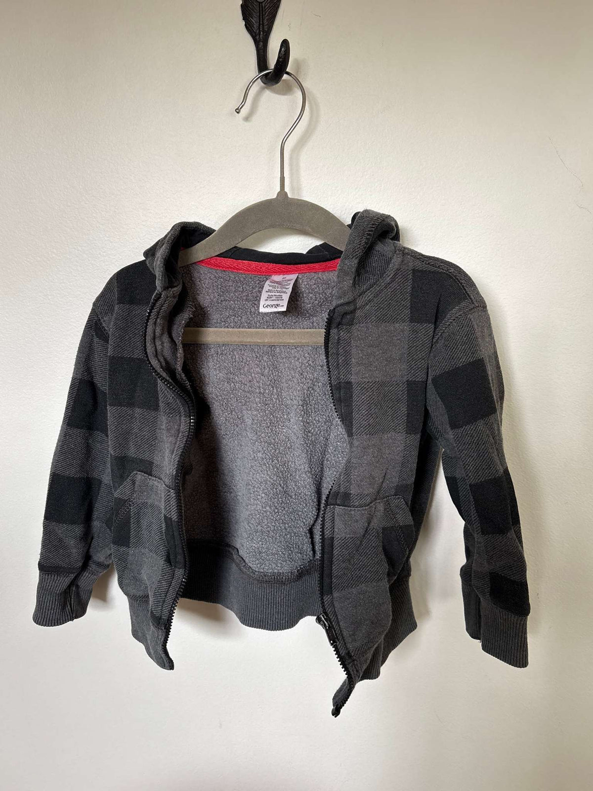 Dark Grey Plaid Hoodie, Kids 2T