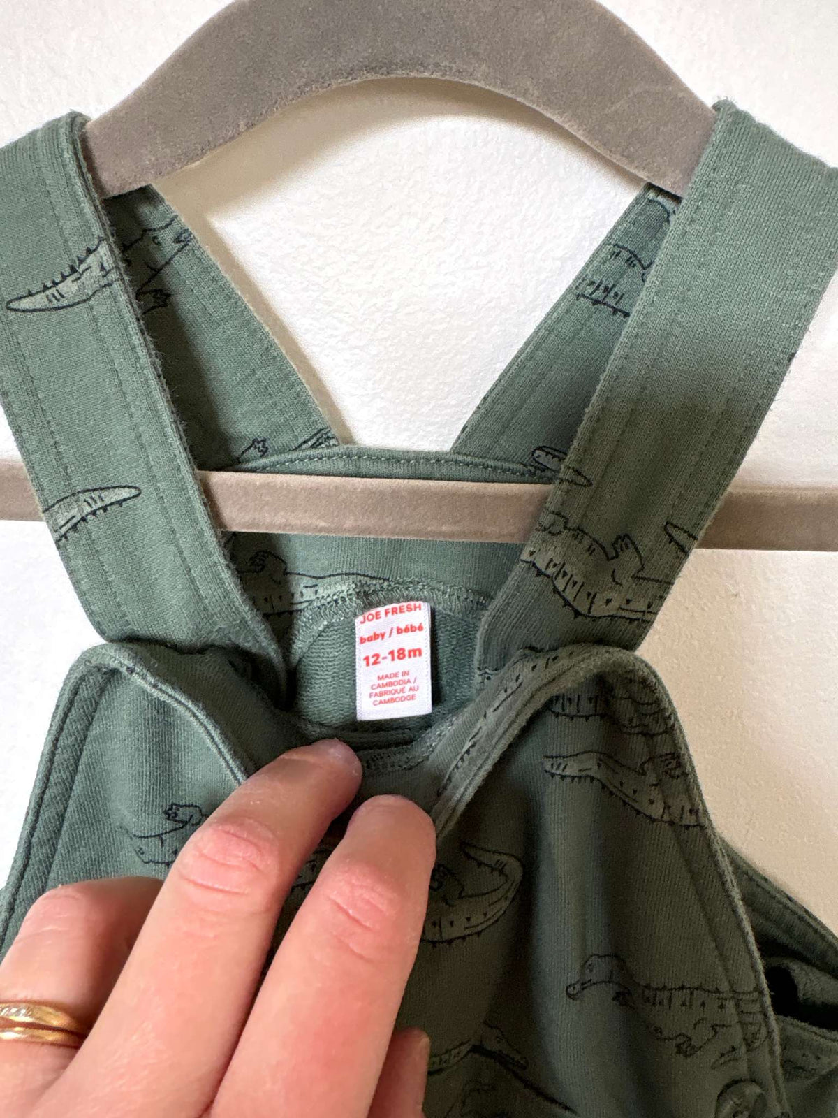 Green Alligator Overall Shorts, Kids 18 Month (12-18M)