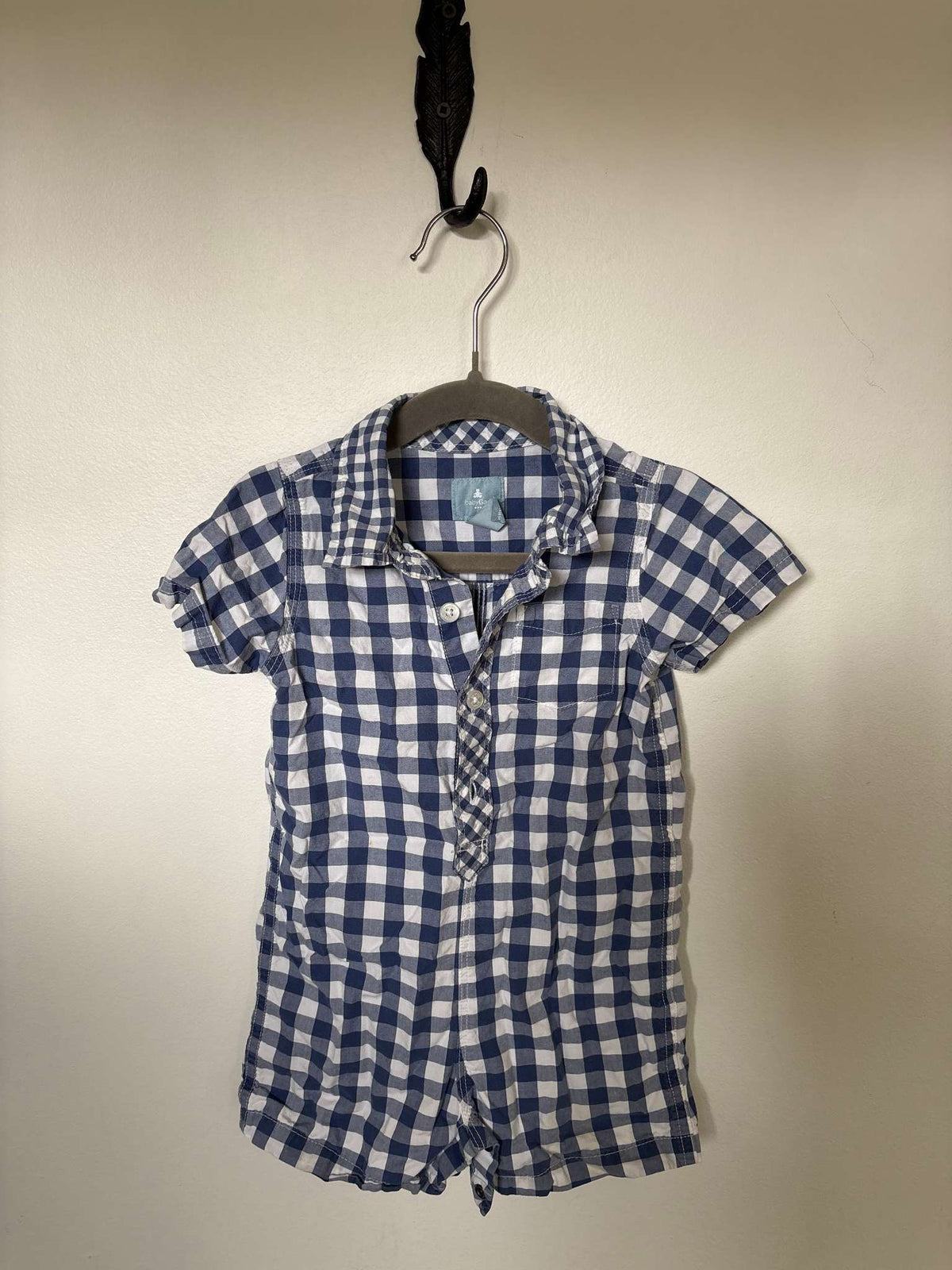 Blue Plaid Dress Shirt Romper, Kids 18 Month (12-18M)