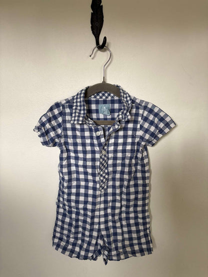 Blue Plaid Dress Shirt Romper, Kids 18 Month (12-18M)