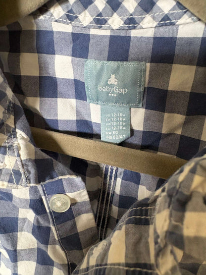 Blue Plaid Dress Shirt Romper, Kids 18 Month (12-18M)