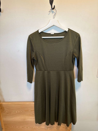 Olive Green Scallop Dress, Maternity M (8-10)