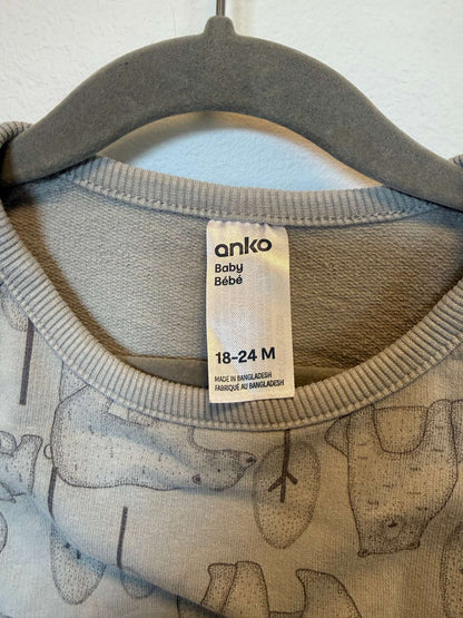 Grey-green Bear Crewneck, Kids 24 Month (18-24M)