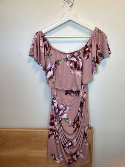 Dusty Rose Floral Baby Shower Dress, Maternity M (8-10)