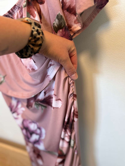 Dusty Rose Floral Baby Shower Dress, Maternity M (8-10)