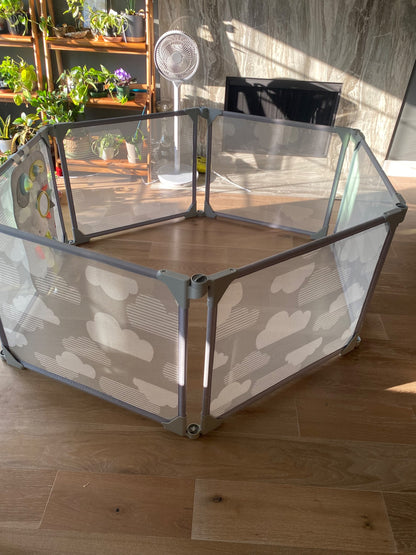 Skip Hop Expandable Baby Gate, Playview Enclosure, Silver Lining Cloud