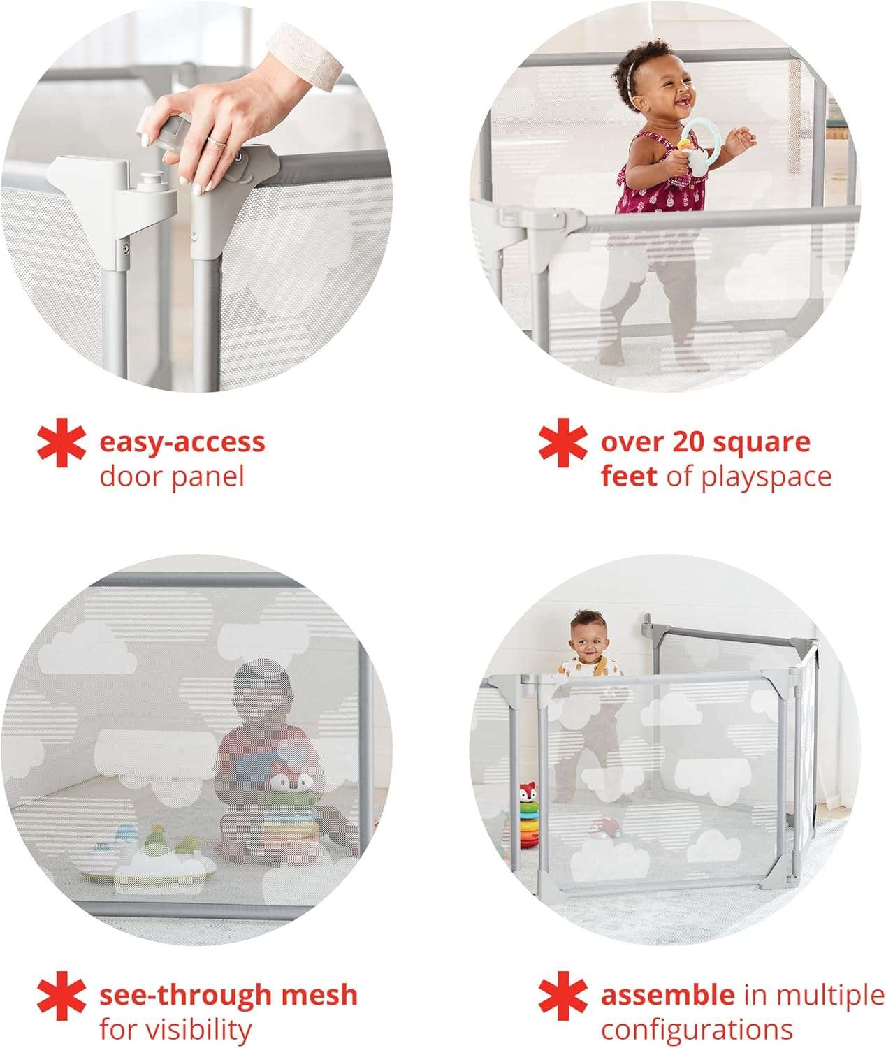 Skip Hop Expandable Baby Gate, Playview Enclosure, Silver Lining Cloud