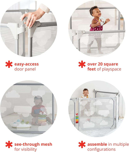 Skip Hop Expandable Baby Gate, Playview Enclosure, Silver Lining Cloud