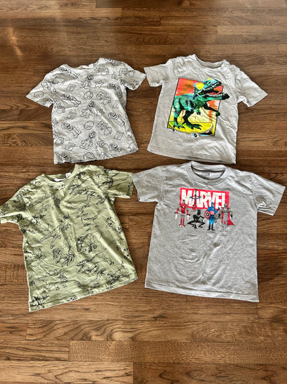 4 x Boys Tshirts Size 6 - Dinos, Mario, Marvel (H&M, Marvel), Kids 6/6X (extra small)