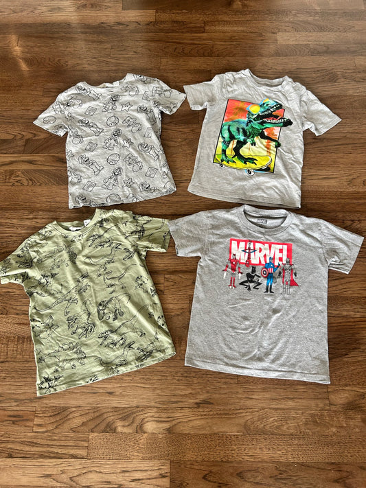 4 x Boys Tshirts Size 6 - Dinos, Mario, Marvel (H&M, Marvel), Kids 6/6X (extra small)