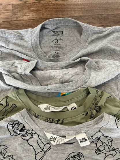4 x Boys Tshirts Size 6 - Dinos, Mario, Marvel (H&M, Marvel), Kids 6/6X (extra small)