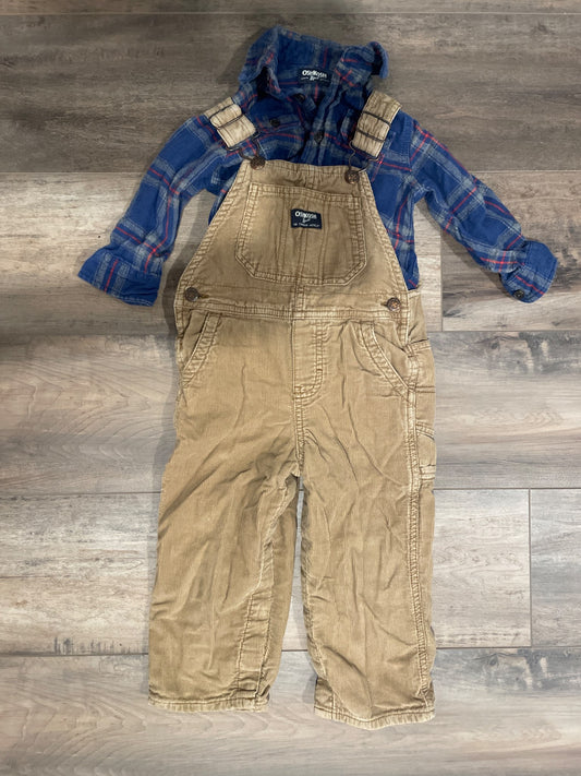 Toddler boys cord, overalls, and flannel top Size 24months, Kids 24 Month (18-24M)