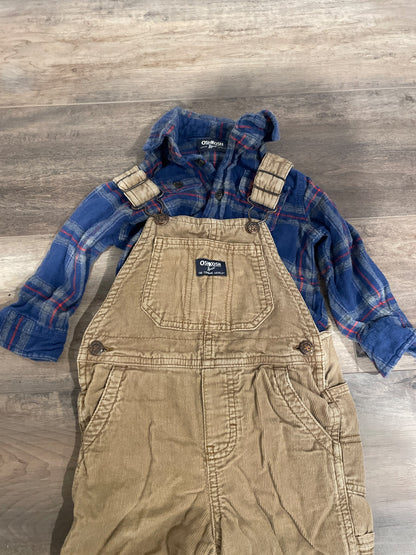 Toddler boys cord, overalls, and flannel top Size 24months, Kids 24 Month (18-24M)