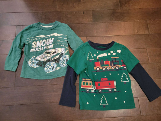 Winter themed  vehicle longsleeves, 2t, Kids 2T