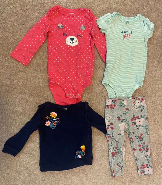 18-Month Girls' 4-Pack, 2 Onesies, 1 Shirt, 1 Pants, Carter's, Kids 18 Month (12-18M)