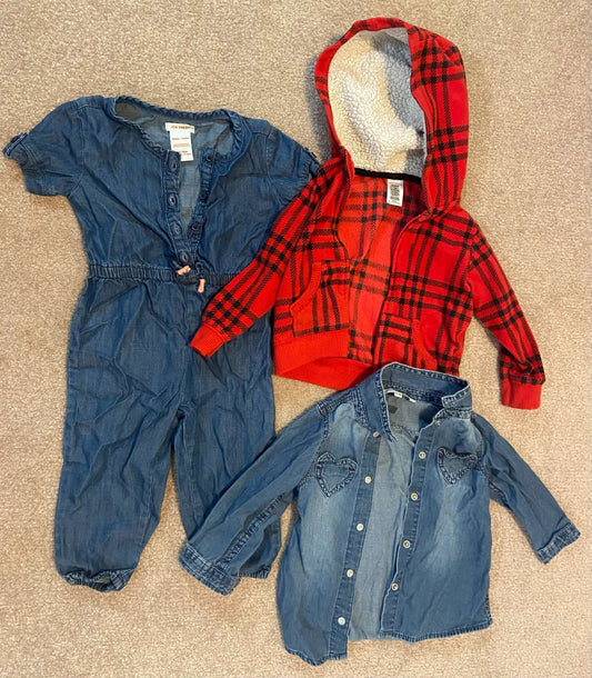 12-18 Month 3-Pack, Red Hoodie, Blue Romper, Blue Snap-Up Shirt, Kids 18 Month (12-18M)