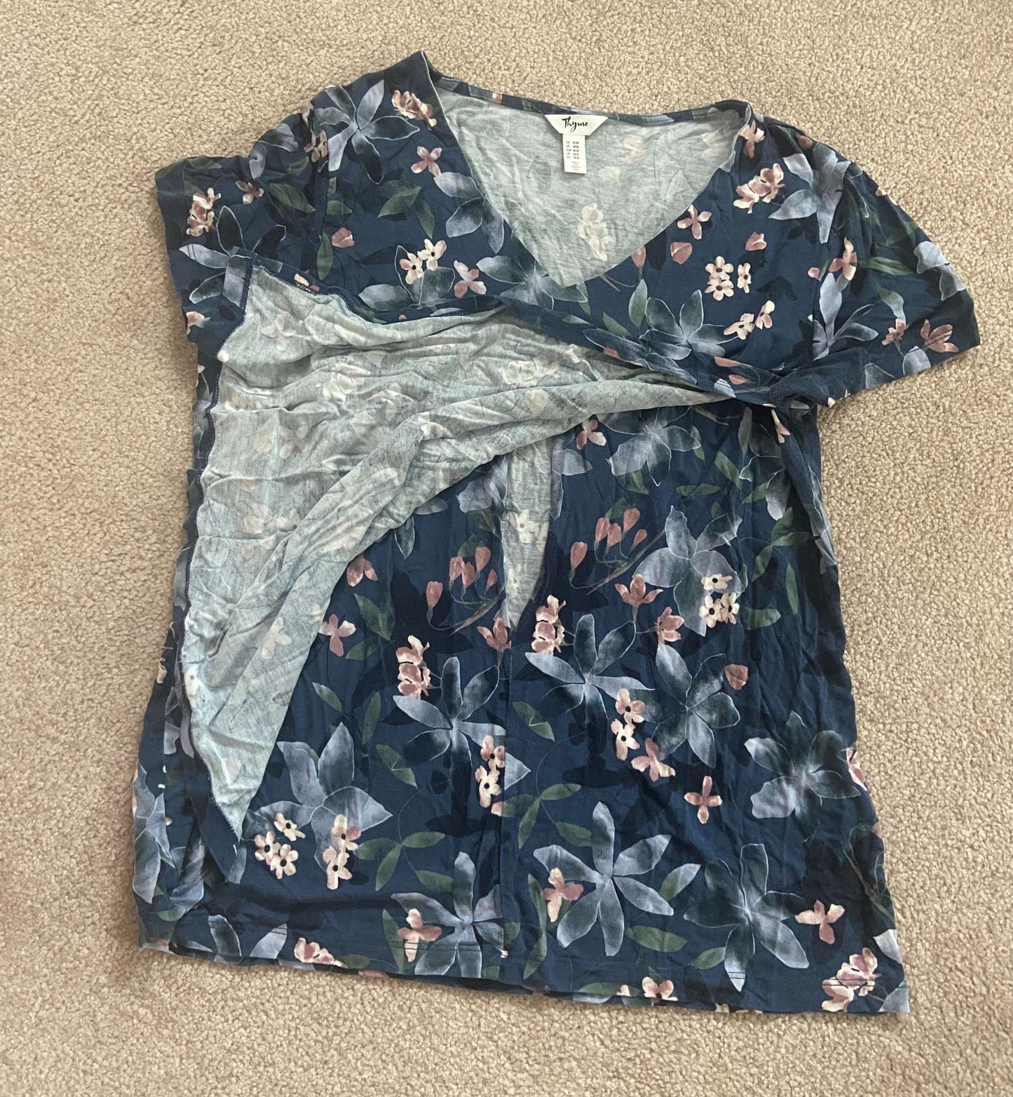 Blue Flower Pregnancy/Maternity/Breastfeeding/Nursing Blouse, Maternity M (8-10)