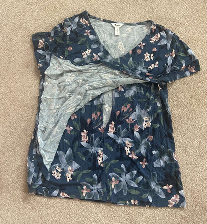Blue Flower Pregnancy/Maternity/Breastfeeding/Nursing Blouse, Maternity M (8-10)