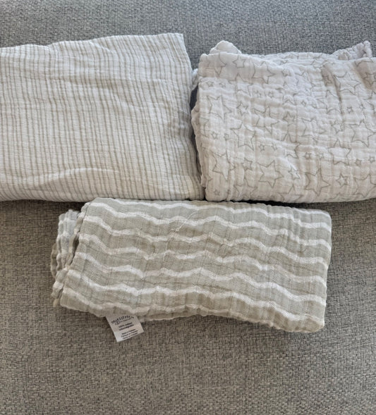 Grey Muslin Swaddle Blanket Bundle