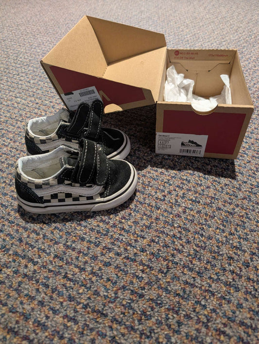 Black and White Vans, Shoes 4.5 (Walkers:12-24 mth)