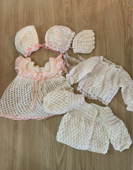 Vintage baby girl knit outfits  & bonnets, Kids 3 Month (0-3M)