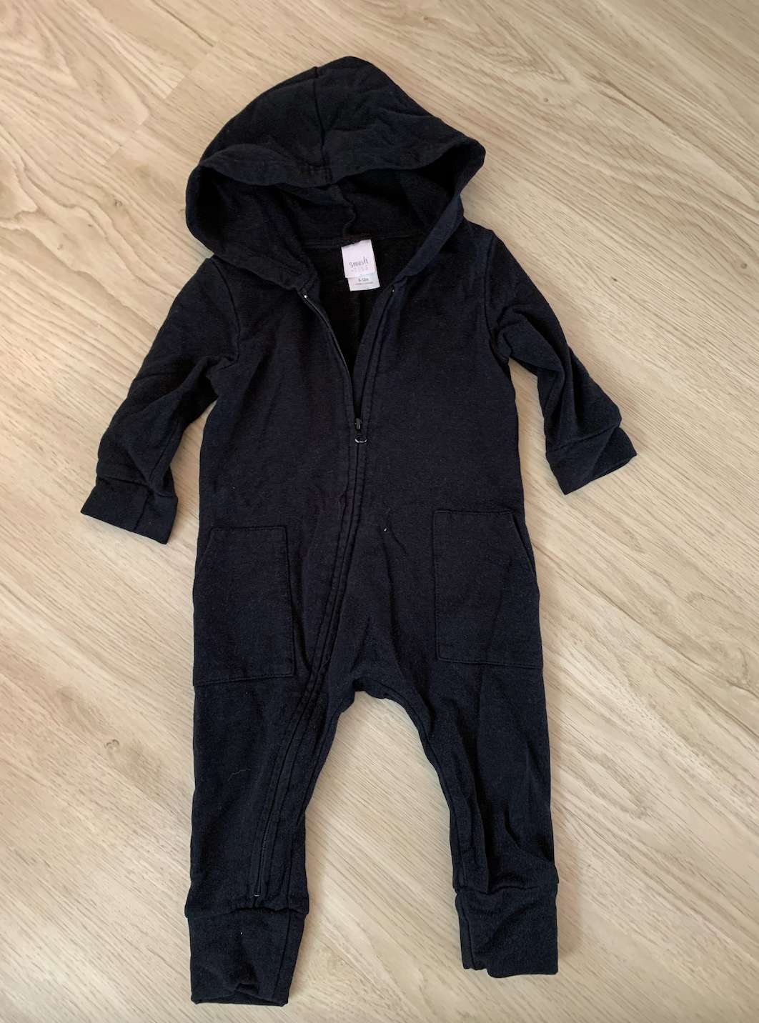Smash & Tess black hooded romper fleece made in canada 6-12m, Kids 12 Month (9-12M)