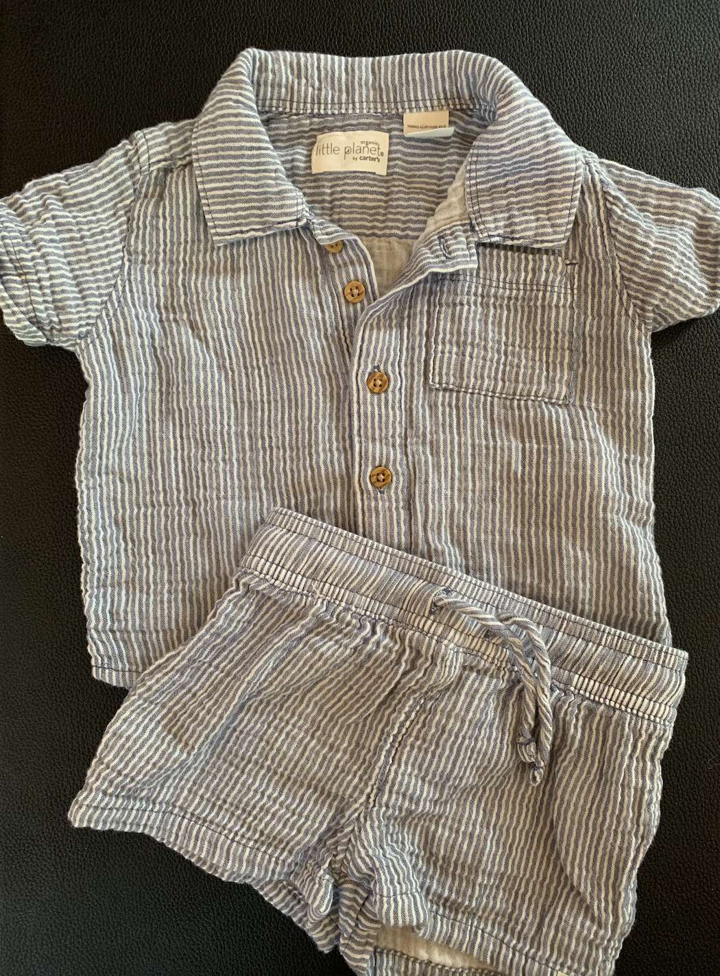 Little planet Organic striped blue shorts set, Kids 9 Month (6-9M)