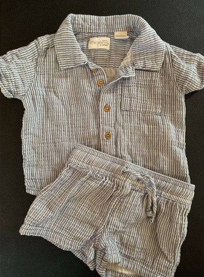 Little planet Organic striped blue shorts set, Kids 9 Month (6-9M)