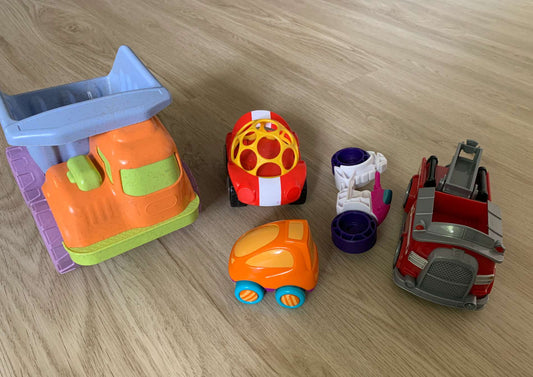 Cars/Vehicles lot; firetruck, dumptruck