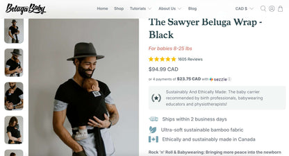 The Sawyer Beluga Baby black wrap Retails $95 Made in Canada