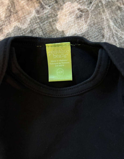 Peekaboo Beans 3-6m long sleeve black shirt , Kids 6 Month (3-6M)
