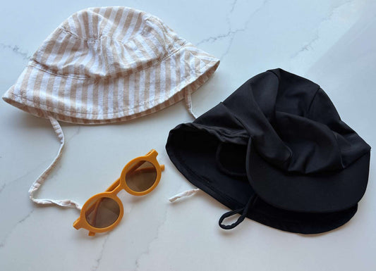 Summer hats & glasses; honeysuckle swim