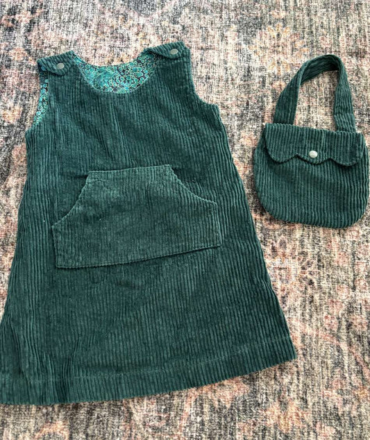 Green cord dress and purse, Kids 24 Month (18-24M)