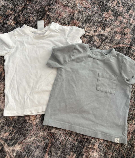 Organic cotton tops blue/white 12m, Kids 12 Month (9-12M)