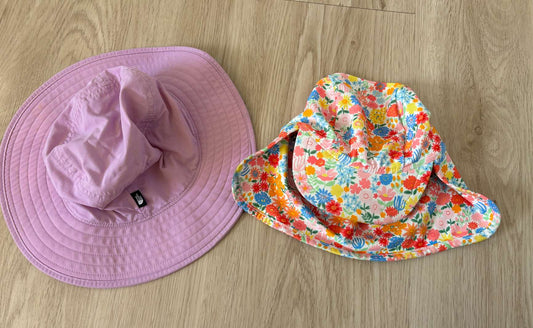 Summer hats; north face and floral swim hat