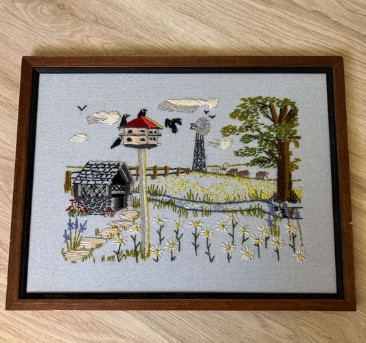 Vintage Cross stitch nursery decor birds