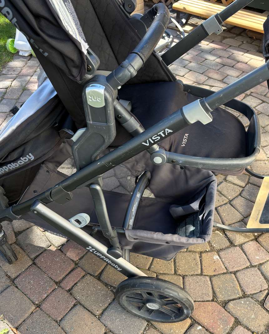 Uppababy Vista Stroller set; rumble seat, piggyback board, adapters